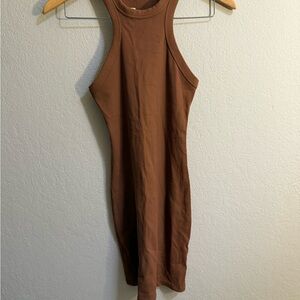 Babaton Ribbed Knit Bodycon Mini Dress Brown Size S
